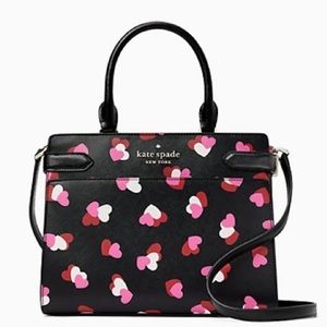 Kate spade Staci medium satchel flutter pink red hearts black